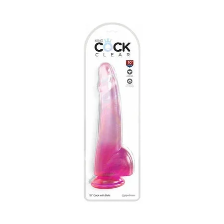 King Cock Clear 10′ Cock w/Balls – Pink