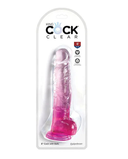 King Cock Clear 8″ Cock with Balls – Pink