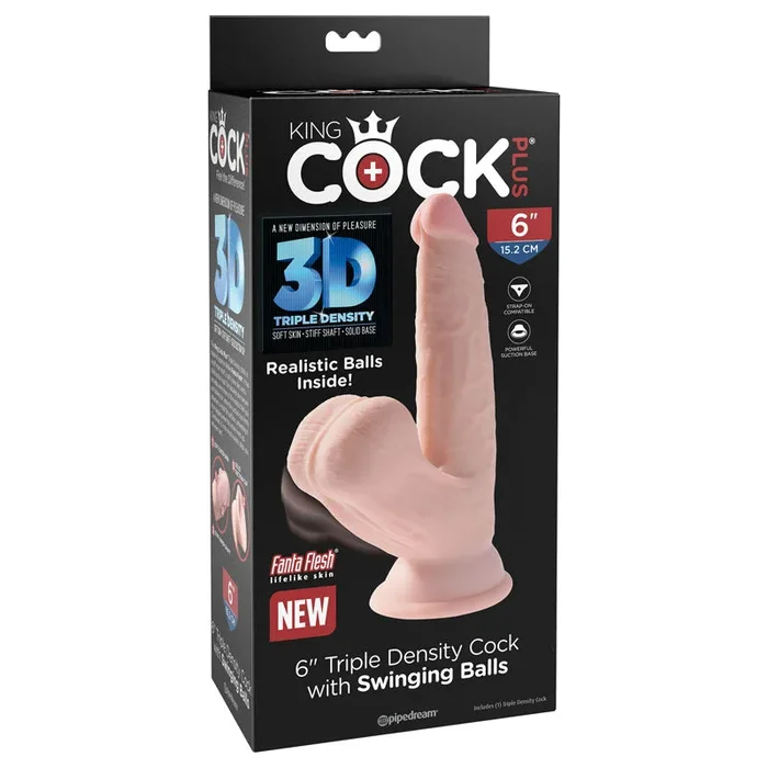 King Cock Plus 6” 3D Cock with Swinging Balls – Flesh 15.2 cm Dong