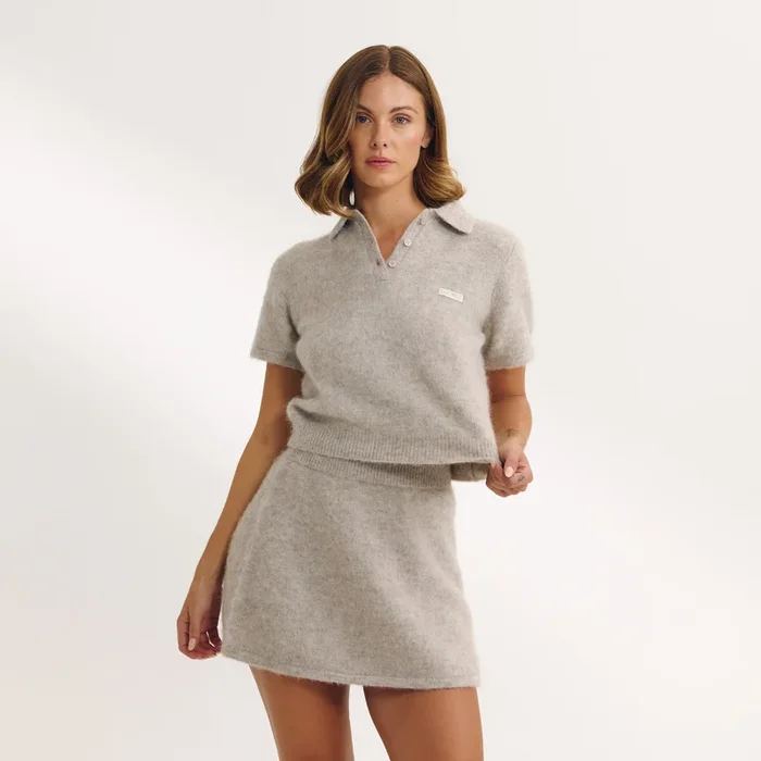 Knitted Polo Top – Mink