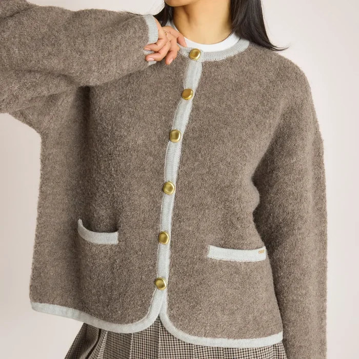 Knitted Wool Blend Jacket – Truffle