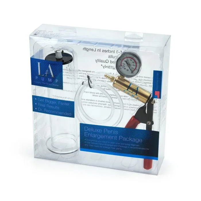 LA Pump Deluxe Penis Enlargement Package, 2.25in x 9″ (5.7cm x 22.9cm), Clear