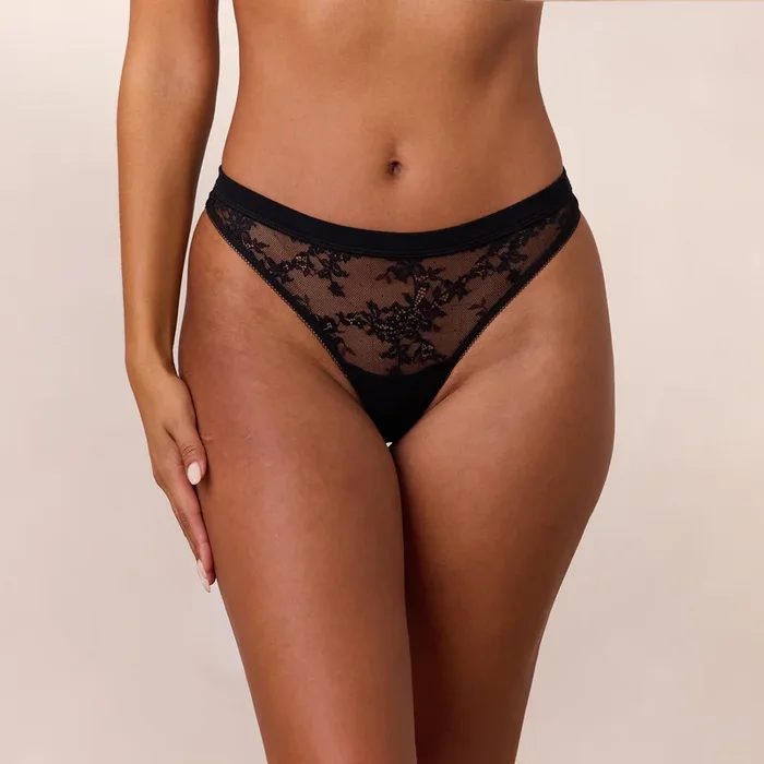 Lace Triangle Thong – Black