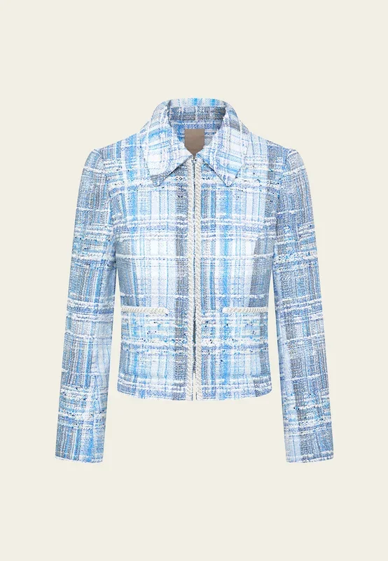 Lapel Stripped Embellished Tweed Jacket