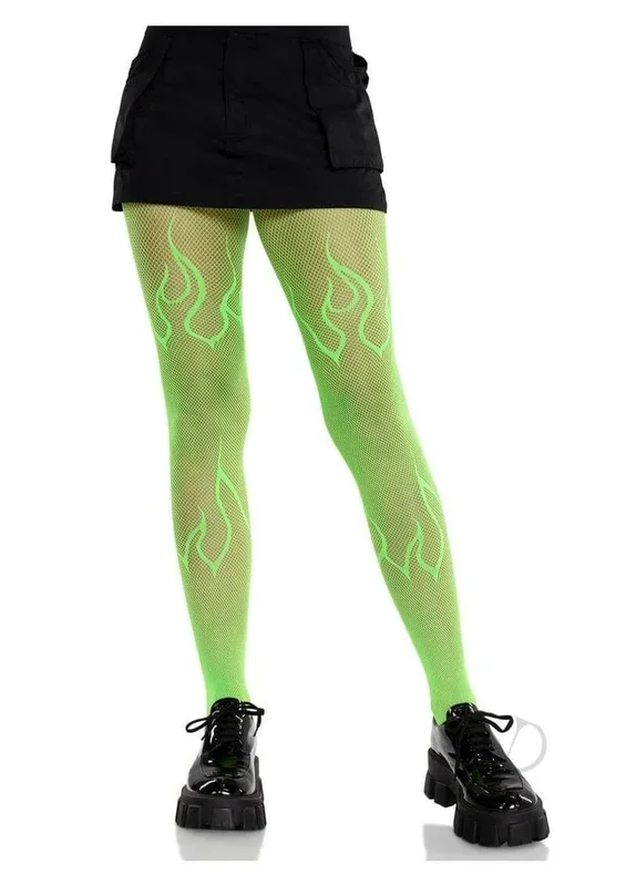 Leg Avenue Flame Net Tights – Neon Green – O/S