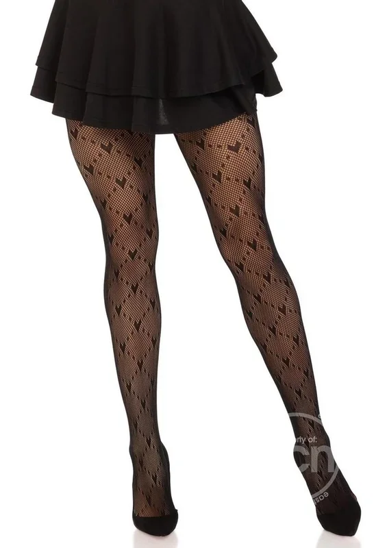 Leg Avenue Love Struck Heart Net Tights – O/S – Black