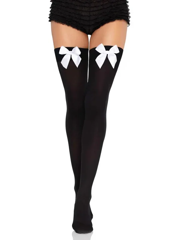 Leg Avenue Opaque Thigh Highs with Satin Bow Accent – OS