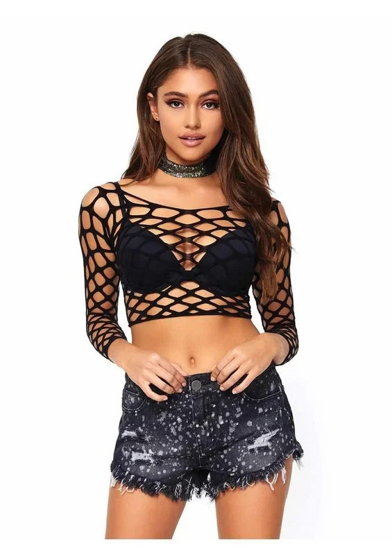 Leg Avenue Pothole Net Long Sleeved Crop Top