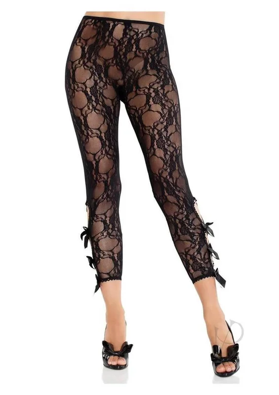 Leg Avenue Scalloped Trimmed Floral Lace Capri Tights Black