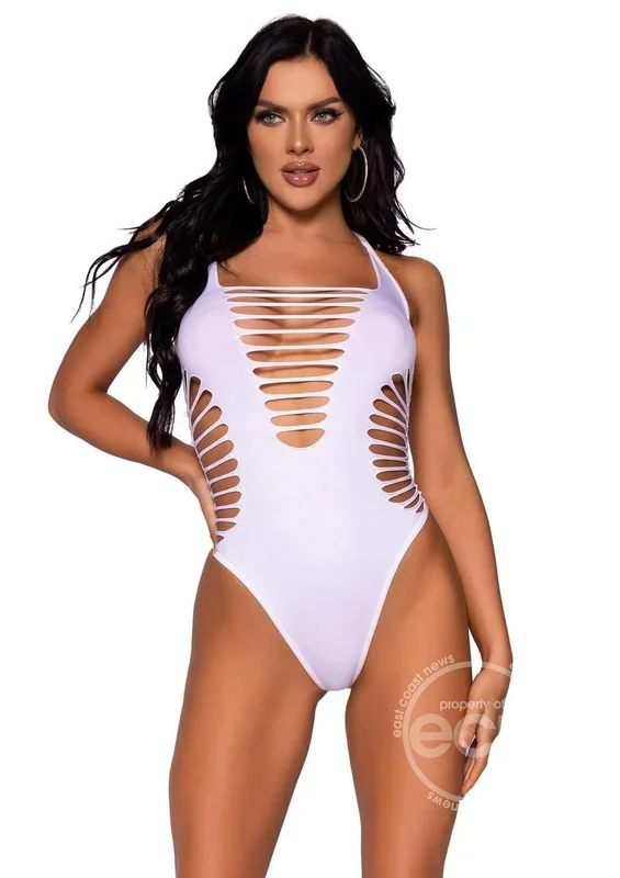 Leg Avenue Seamless Shredded Racer Back Thong Bodysuit – O/S – White