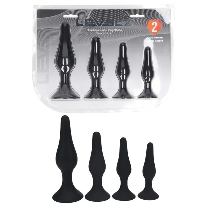 LEVELZ Slim Silicone Anal Plug Kit of 4 – Black Butt Plugs – Set of 4 Sizes