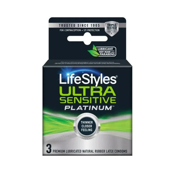 Lifestyles Ultra Sensitive Platinum Latex Condoms Pack Of 3
