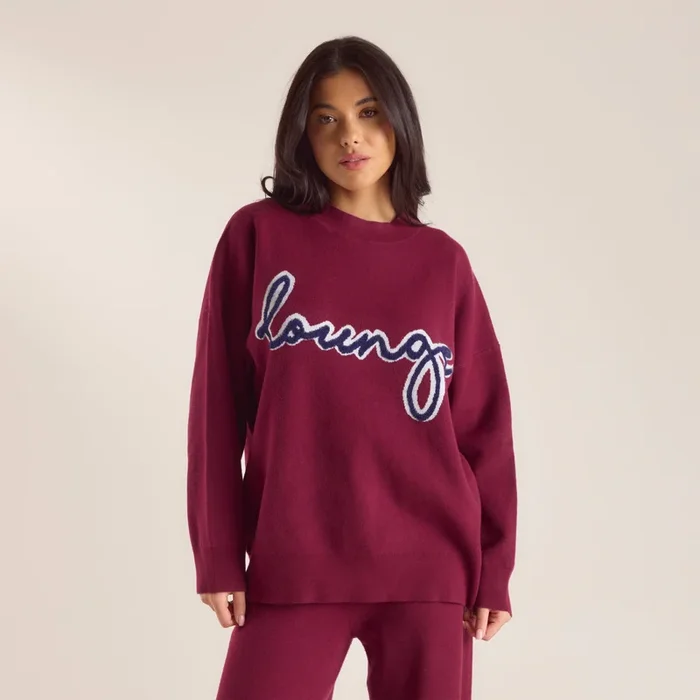 Logo Knitted Crew Neck Jumper – Burgundy