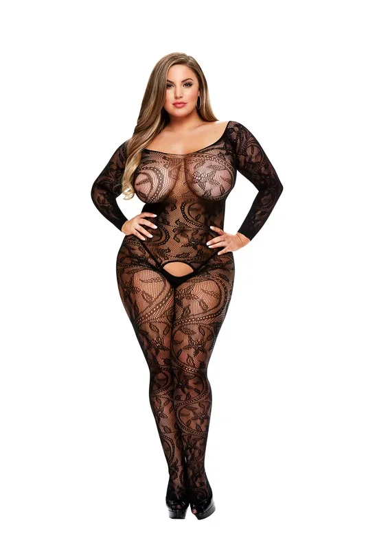 Longsleeve lace crotchless bodystocking Queen