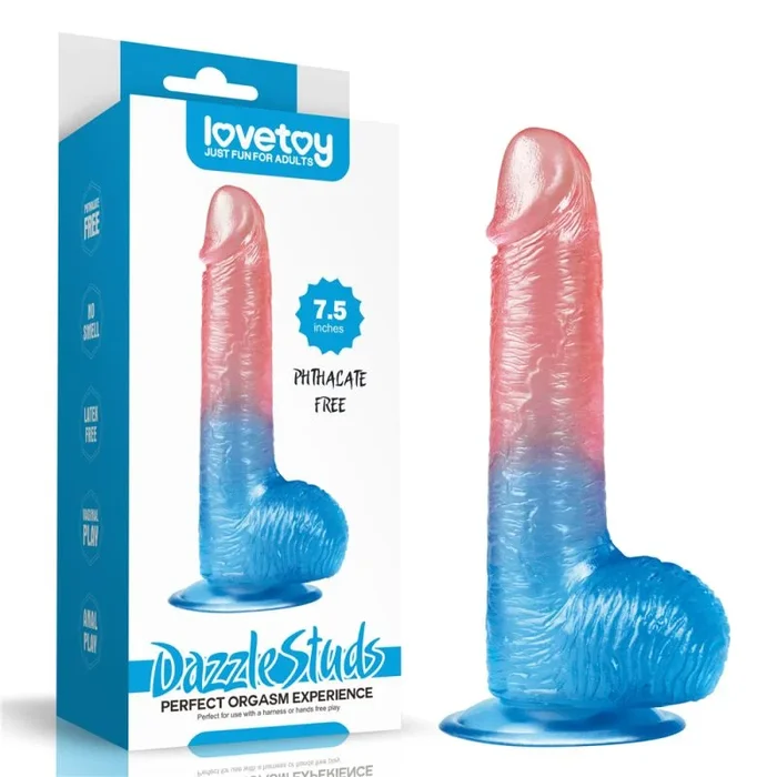 Lovetoy Dazzle Studs Dildo, 7.5in (19cm), Pink/Blue