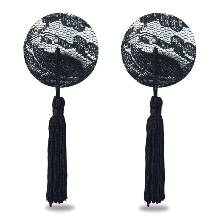 Lovetoy Reusable Lace Round Tassel Nipple Pasties, Black