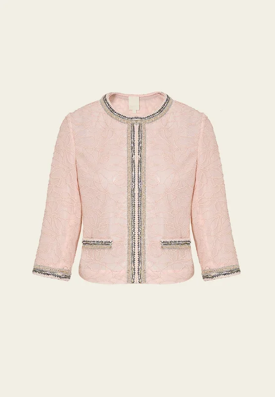 Lurex Embellished-trim Plant-embroidery Mesh Jacket