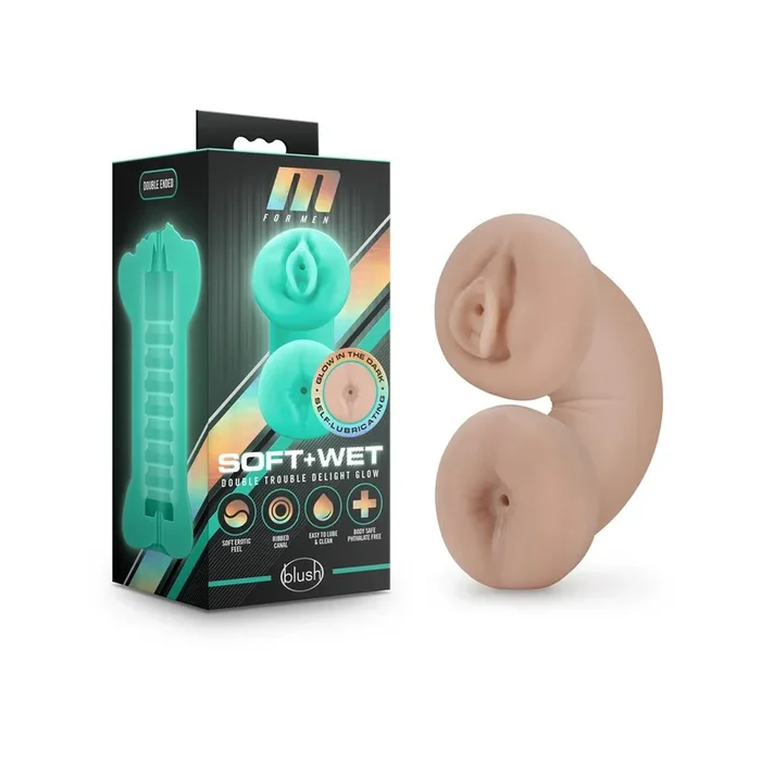 M for Men – Double Trouble Glow in the Dark Stroker – Vanilla