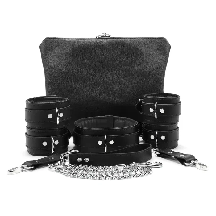 Madison Leather BDSM Collar and Cuff Set – Full Grain, Handmade with Chain Leash | Madison Collection