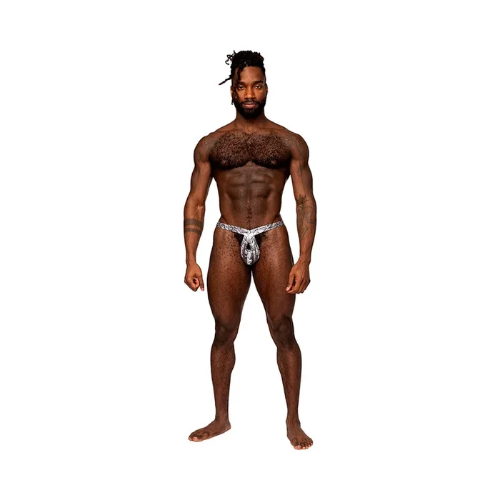 Male Power S’naked Criss Cross Thong Silver/black L/xl
