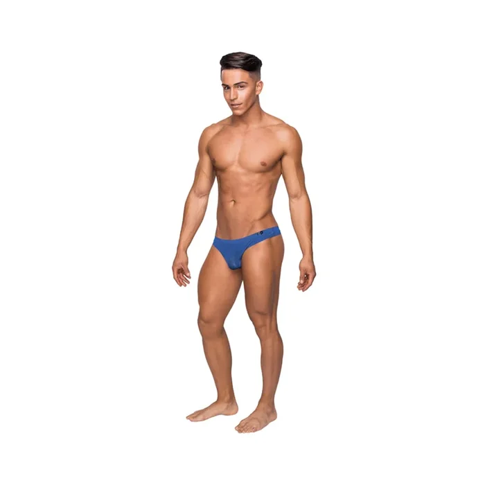 Male Power Seamless Sleek Thong Blue Sheer Pouch Lx