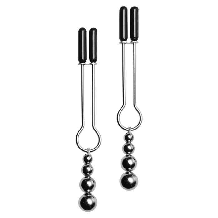 Master Series Adorn Triple Bead Nipple Clamp Set Black Silver