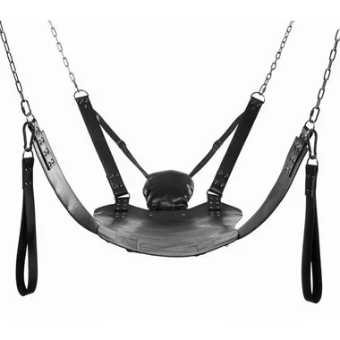 Master Series Leather Bondage Swing with Stirrups & Pillow