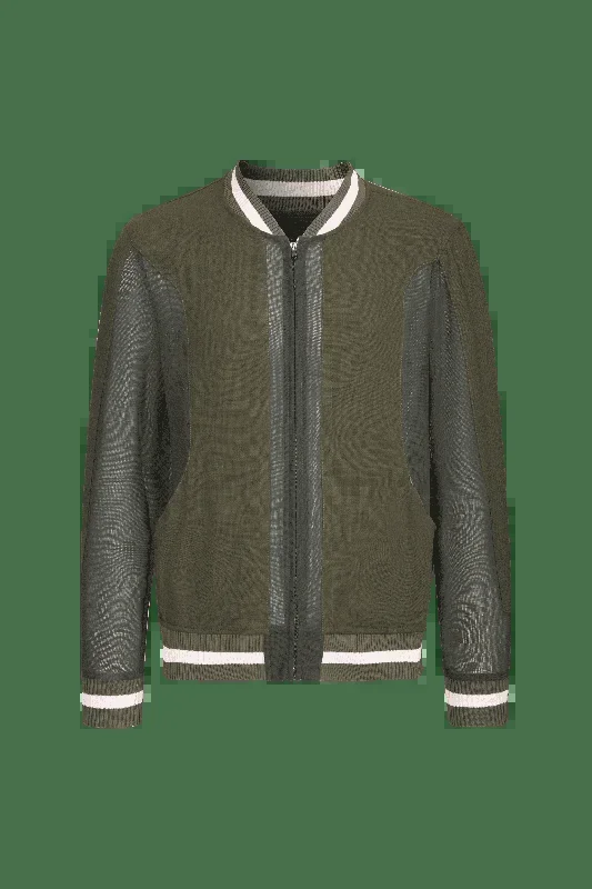Mesh-panelled Dark Green varsity Jacket