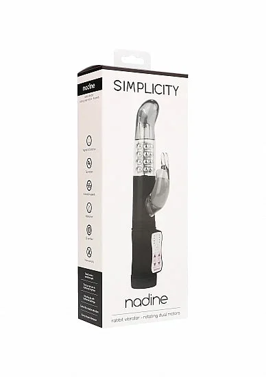 Nadine Rabbit Vibrator Rotating Dual Motors 8 Speeds Black