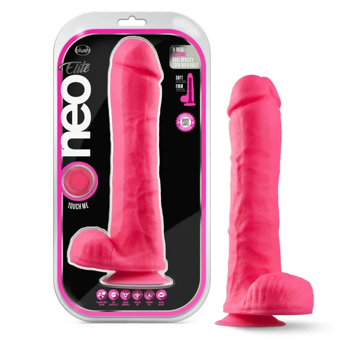 Neo Elite By Blush® | Neon Pink: 11.5-Inch Long Dildo – Made with Purio™ Silicone & SensaFeel® Dual Density Realistic Technology