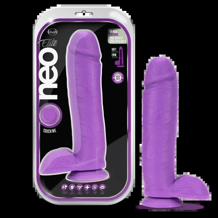 Neo Elite By Blush® | Neon Purple: 10.5-Inch Long Dildo – Made with Purio™ Silicone & SensaFeel® Dual Density Realistic Technology