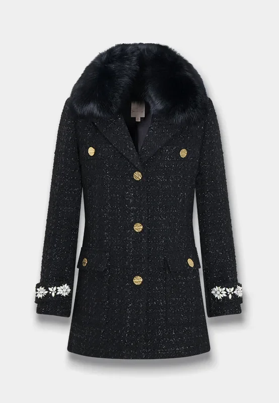 Noir Étoilé Manteau en Tweed