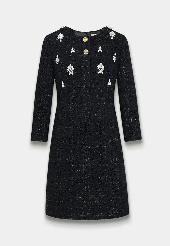 Noir Fleurie Robe en Tweed