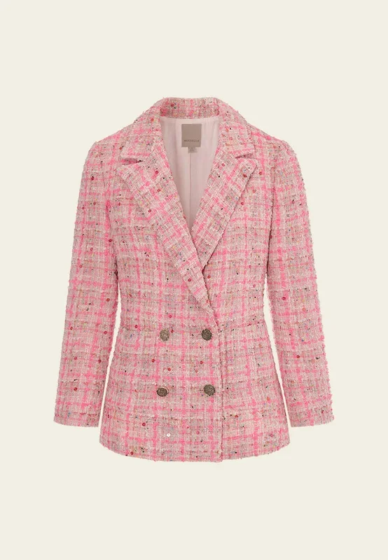 Notched-lapel Double-breasted Checked Sequin-detail Jacket