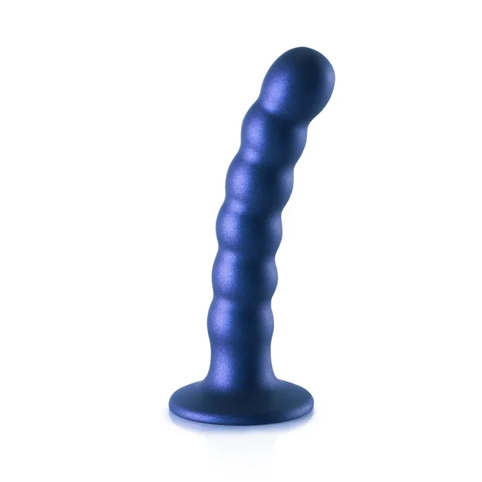 Ouch Beaded Silicone G-Spot Dildo Metallic Blue 5 Inch
