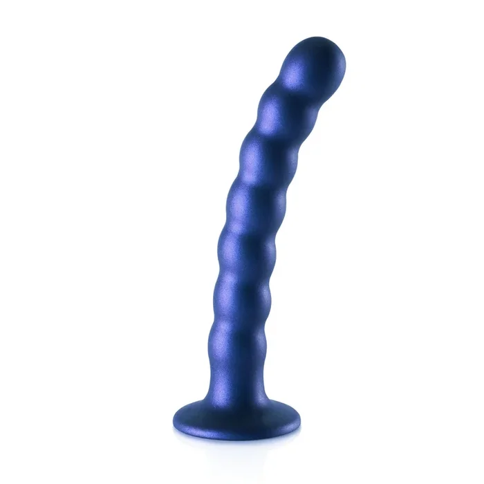 Ouch Beaded Silicone G-Spot Dildo Metallic Blue 6.5 Inch