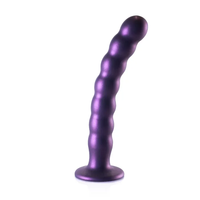 Ouch Beaded Silicone G-Spot Dildo Metallic Purple 8 Inch