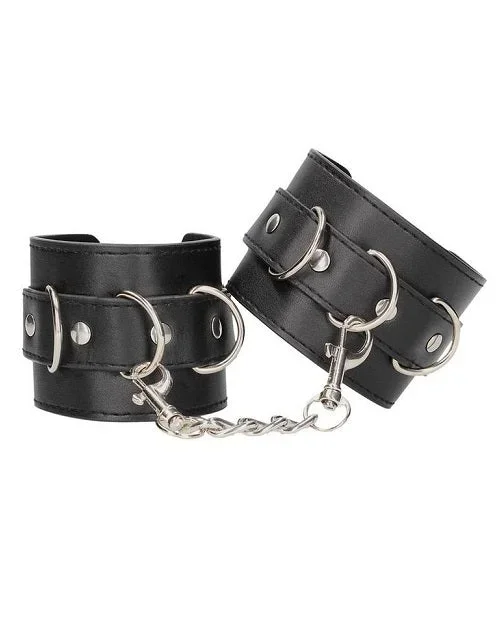 Ouch! Black & White Bonded Leather Hand or Ankle Cuffs Blk