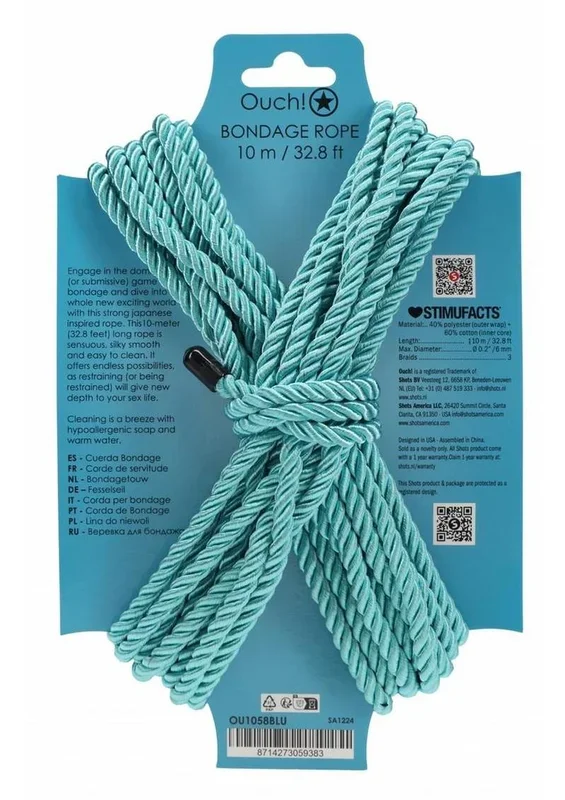 Ouch Bondage Rope 10 Meter Nylon – Blue