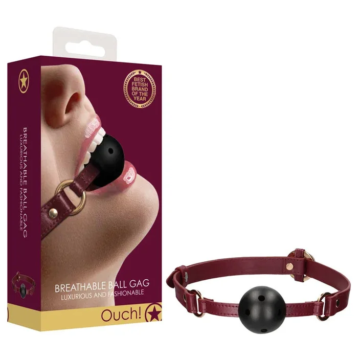OUCH! Halo – Breathable Ball Gag – Burgundy Mouth Restraint