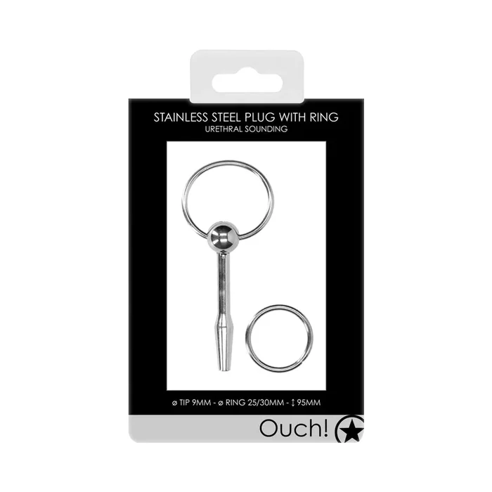 Ouch! Urethral Sounding – Metal Plug With Ring – 9 Mm
