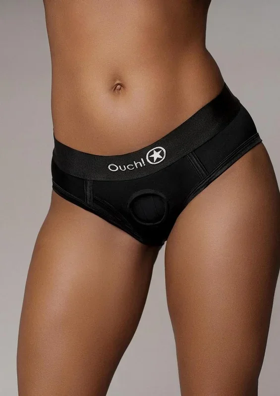Ouch! Vibrating Strap-On High-Cut Brief Rechargeable – M/L – Black