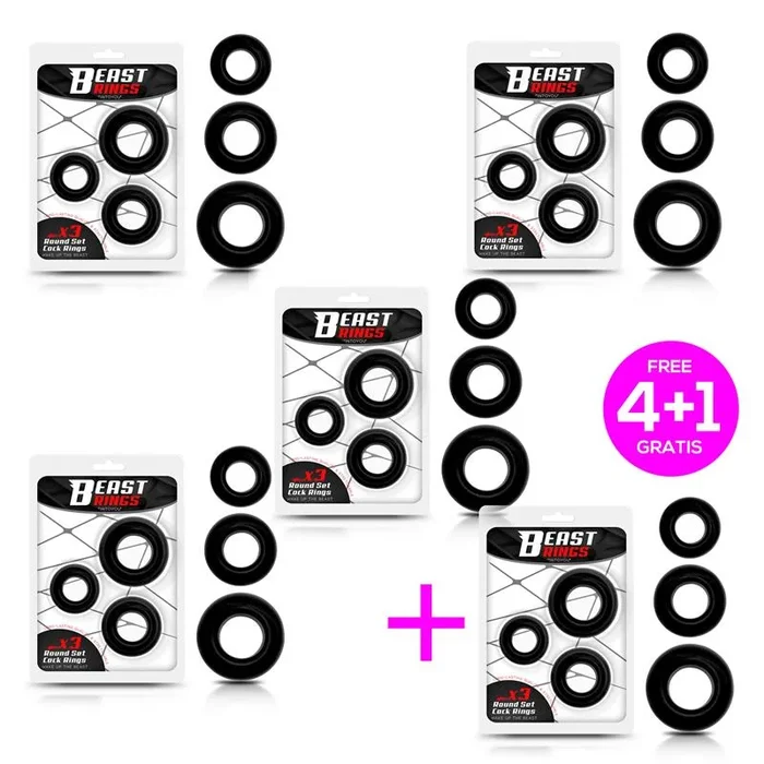 Pack 4+1 Set 3 Penis ring Flexible Black