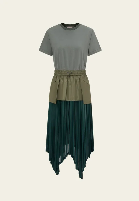 Patchwork Asymmetric-hem Dress