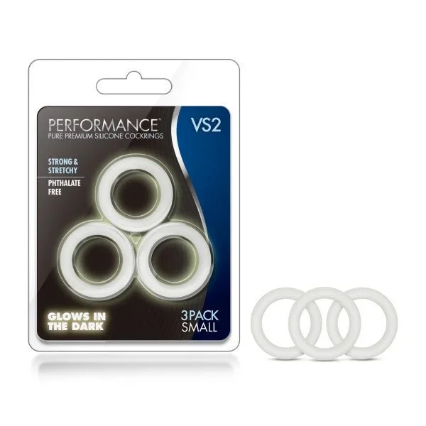 Performance VS2 Pure Premium Silicone Cockrings Glow In Dark Small – Set of 3