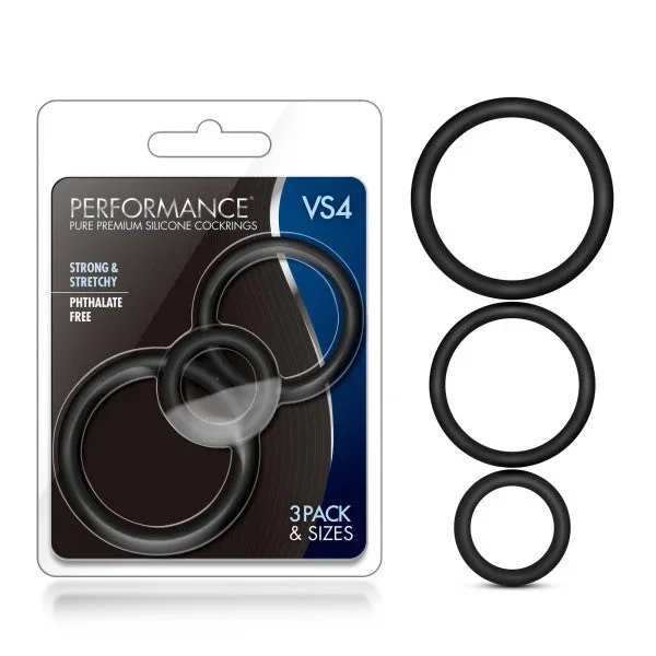 Performance VS4 Pure Premium Silicone Cockrings – Black Cock Rings – Set of 3 Sizes