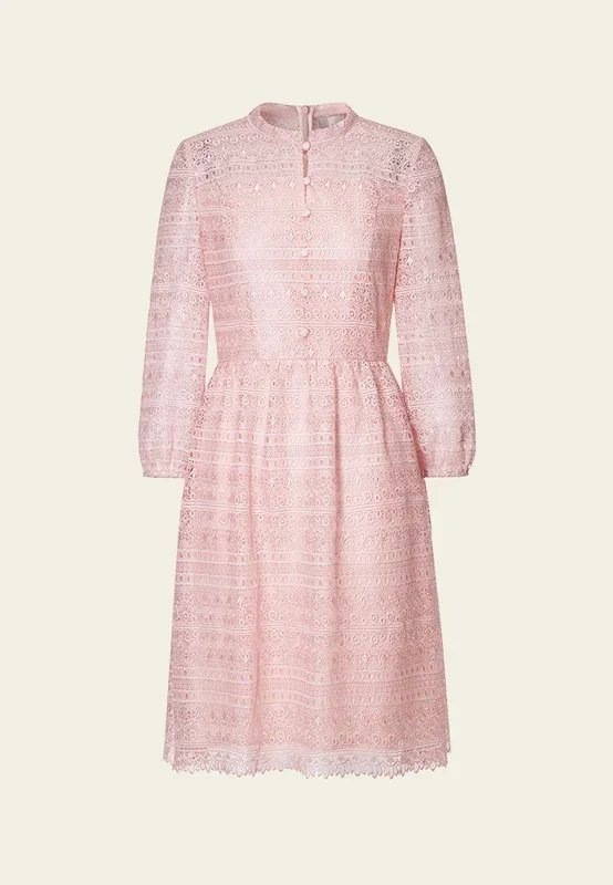 Pink Stand Collar Lace Dress