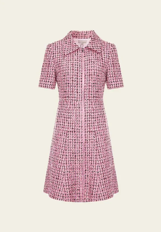Pink Tweed Lapel Dress