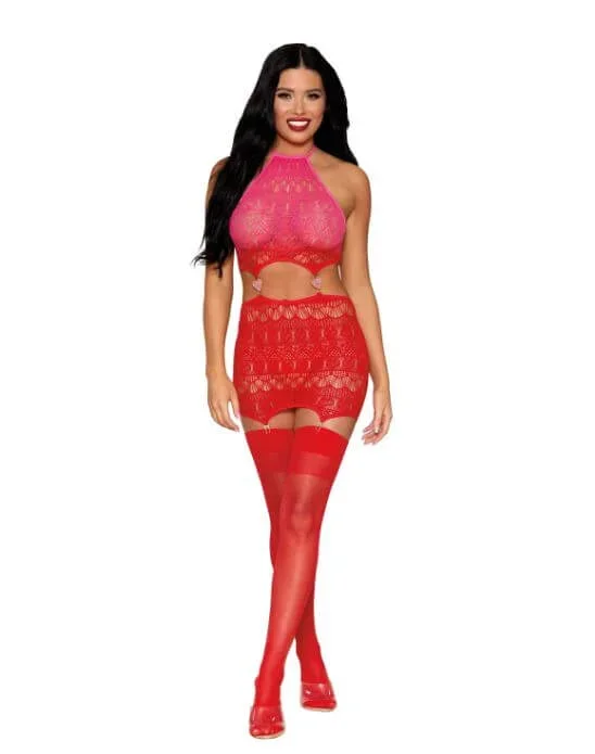 Poinsettia Heart Garter Slip – Sexy Red Seamless Lingerie Dress (One Size)