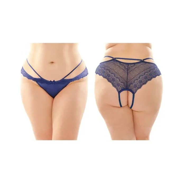 Posey Strappy Lace And Microfiber Crotchless Panty 6-pack Q/s Navy